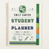 Persoonlijke Navy Groene Wetenschap School Cover Planner (Voorkant)