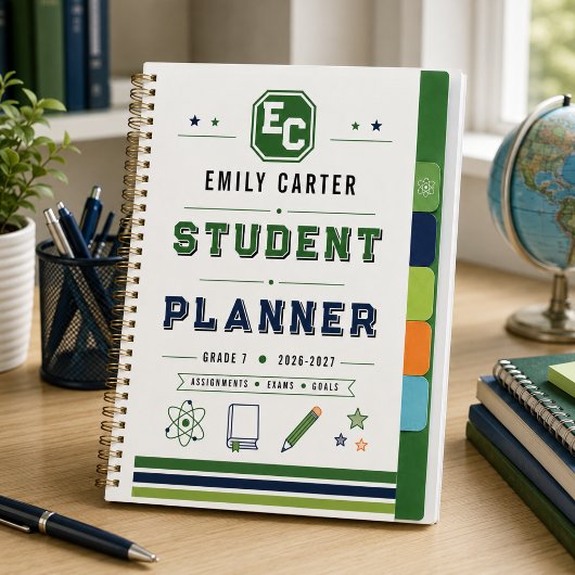 Persoonlijke Navy Groene Wetenschap School Cover Planner