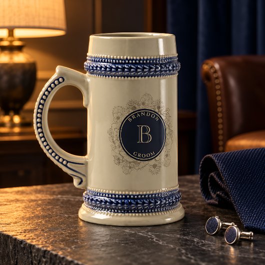 Persoonlijke Navy Monogram Bruidegom Geschenk Stei Bierpul