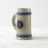Persoonlijke Navy Monogram Bruidegom Geschenk Stei Bierpul (Voorkant links)