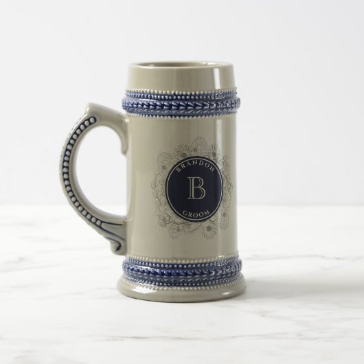 Persoonlijke Navy Monogram Bruidegom Geschenk Stei Bierpul (Links)