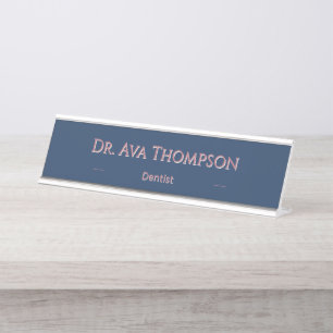 Persoonlijke Navy Rose Goud Naam Luxe Stijl Bureau Naambordje