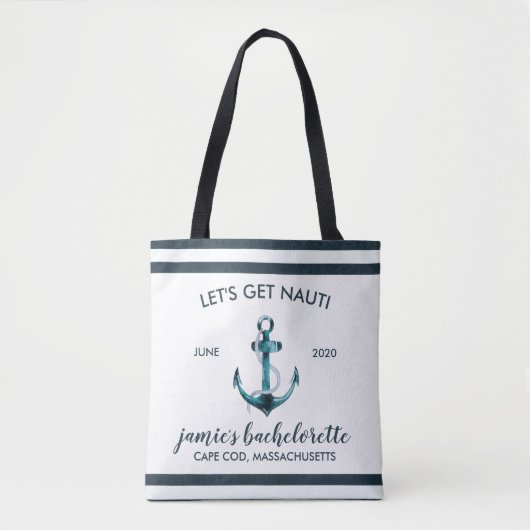 Persoonlijke Navy & Witte Bachelorette Tote Bag (Voorkant)
