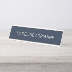 Persoonlijke Navy & Zilveren Moderne Bureaunamepla Bureau Naambordje