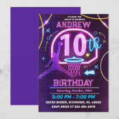 Persoonlijke Neon Basketbal 10e Verjaardag Party Kaart (Voorkant / Achterkant)