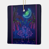 Persoonlijke Neon Flamingo Couple Beach Kerstmis Keramisch Ornament (Links)