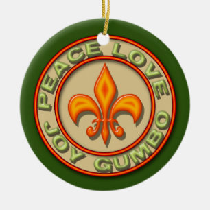 Persoonlijke Neon Fleur de Lis Peace Love Gumbo Keramisch Ornament