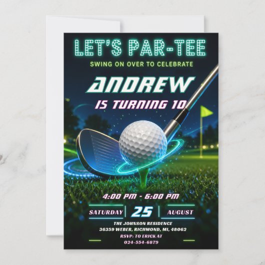 Persoonlijke Neon Golf Verjaardag Kaart (Voorkant)