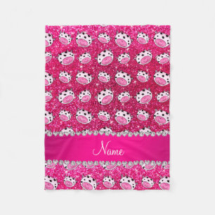 Persoonlijke neon hot roze glitter koe head fleece deken