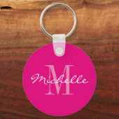 Persoonlijke neon roze monogram knop sleutelhanger (Voorkant)