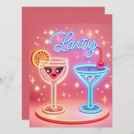 Persoonlijke Neon Uitnodiging voor Feesttijd (Voorkant / Achterkant)