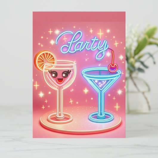 Persoonlijke Neon Uitnodiging voor Feesttijd (Staand voorkant)