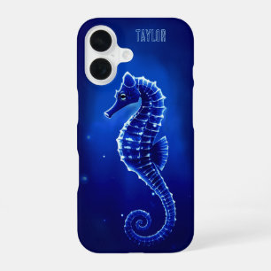 Persoonlijke neonblauwe zeepaard iPhone 16 hoesje