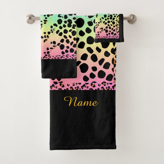 Persoonlijke Nep Regenboog Luipaard Dierenprint Bad Handdoek (Insitu)