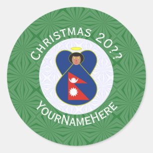 Persoonlijke Nepalese engel kerst vlag Ronde Sticker