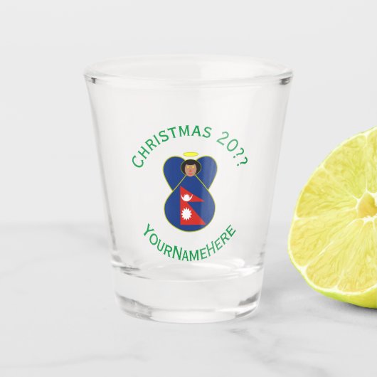 Persoonlijke Nepali engel Kerstmis vlag Shot Glas (Voorkant)