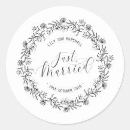 Persoonlijke 'Net Getrouwd' Bloemen | Stickerzegel Ronde Sticker