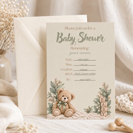 Persoonlijke neutrale babyshower uitnodiging