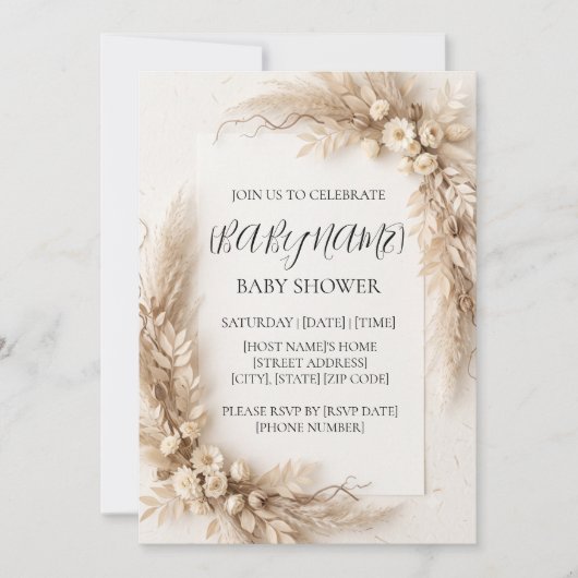 Persoonlijke Neutrale Boho Baby Shower Uitnodiging (Voorkant)