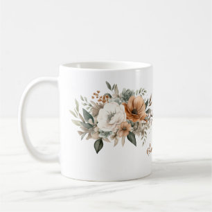 Persoonlijke neutrale waterverf bloemenboeket  koffiemok