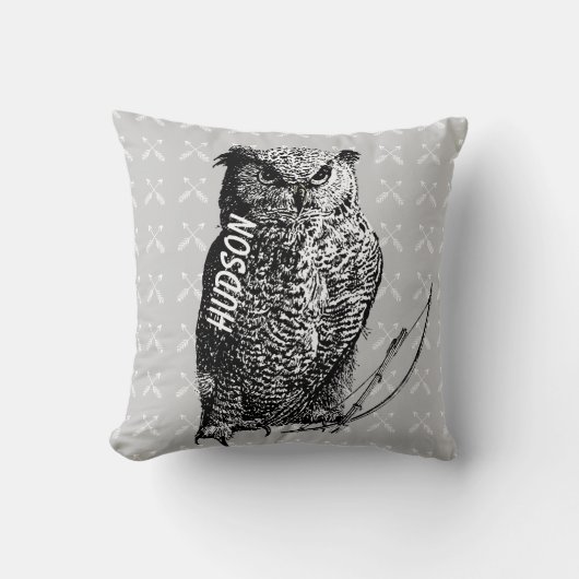 Persoonlijke New Baby Boy's Room Grey Owl Kussen (Voorkant)