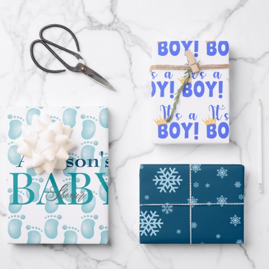 Persoonlijke Newborn Baby Boy Shower Inpakpapier Vel (Voorkant)