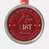 Persoonlijke Nice List-medaille-ornament Metalen Ornament (Voorkant)