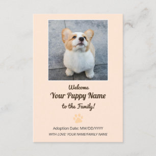 Persoonlijke nieuwe hond puppy adoptie foto aankondiging