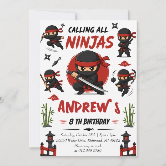 Persoonlijke Ninja Warrior Verjaardag Kaart (Voorkant)