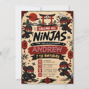 Persoonlijke Ninjas Samurai Verjaardagsuitnodiging Kaart