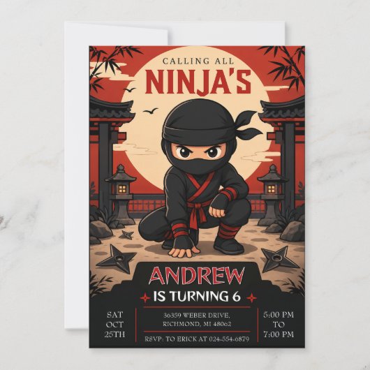 Persoonlijke Ninjas verjaardagsfeestje Kaart (Voorkant)