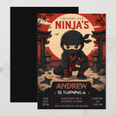 Persoonlijke Ninjas verjaardagsfeestje Kaart (Voorkant / Achterkant)