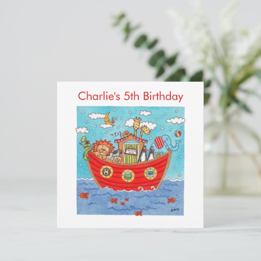 Persoonlijke Noach's Ark Verjaardag Uitnodiging (Staand voorkant)