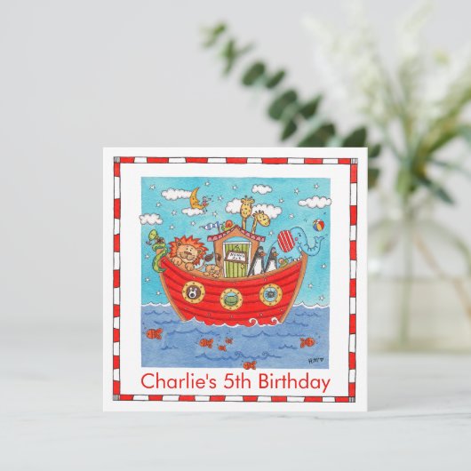 Persoonlijke Noach's Ark Verjaardag Uitnodiging (Staand voorkant)