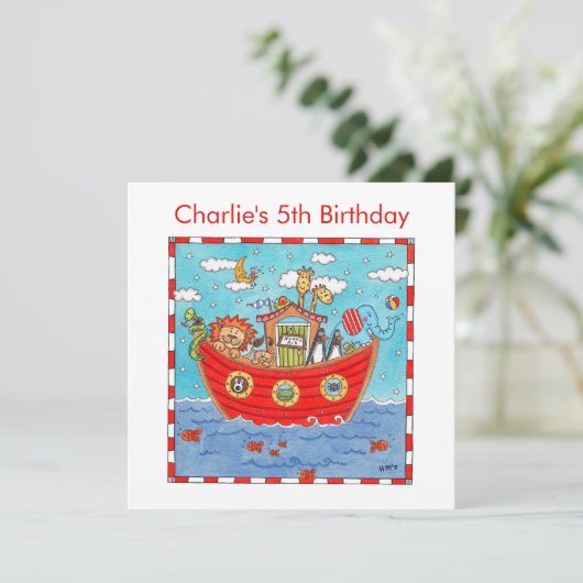 Persoonlijke Noach's Ark Verjaardag Uitnodiging (Staand voorkant)