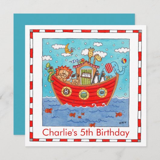 Persoonlijke Noach's Ark Verjaardag Uitnodiging (Voorkant / Achterkant)