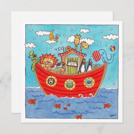 Persoonlijke Noach's Ark Verjaardag Uitnodiging (Voorkant / Achterkant)