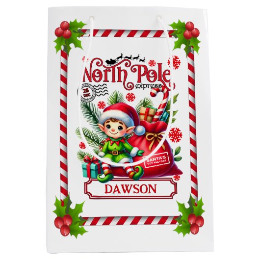 Persoonlijke Noordpool Express Elf Medium Cadeauzakje (Voorkant)