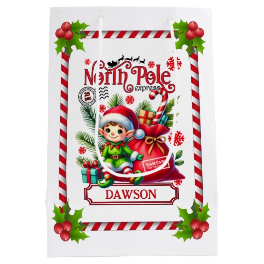 Persoonlijke Noordpool Express Elf Medium Cadeauzakje (Achterkant)