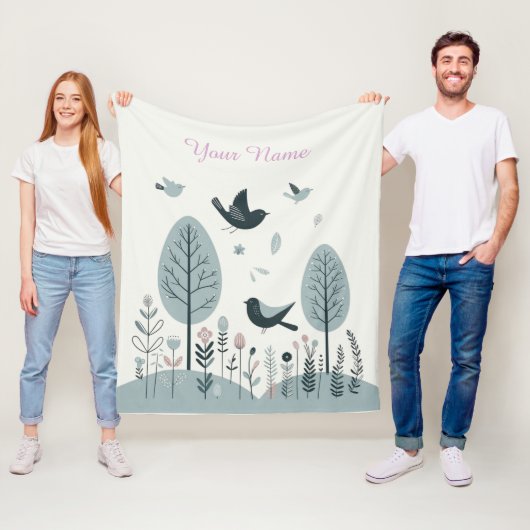 Persoonlijke Noordse Vogels & Bos Fleece Deken (In situ)