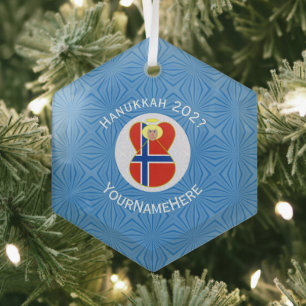 Persoonlijke Noorse engel Hanukkah-vlag Glas Ornament