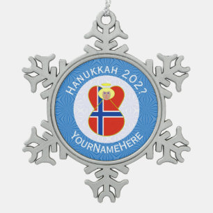 Persoonlijke Noorse engel Hanukkah-vlag Tin Sneeuwvlok Ornament