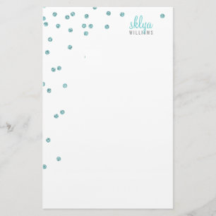 PERSOONLIJKE NOOT polka dot confetti blauw glitter Briefpapier