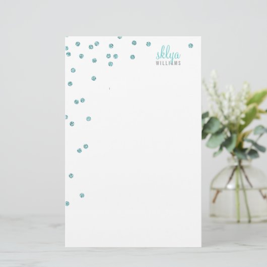 PERSOONLIJKE NOOT polka dot confetti blauw glitter Briefpapier (Staand voorkant)