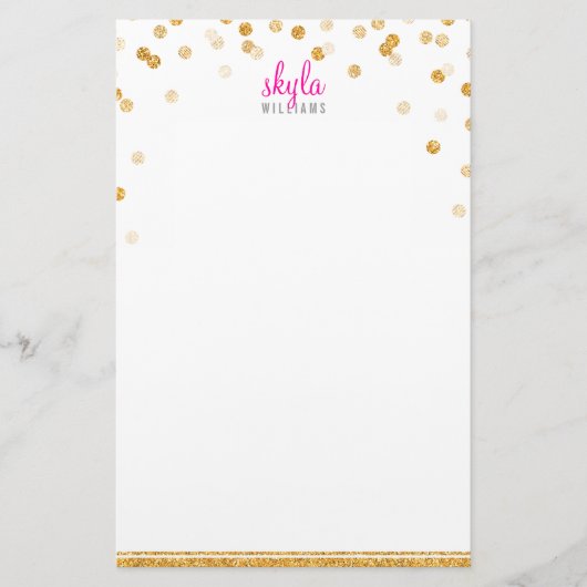 PERSOONLIJKE NOOT polka dot confetti bold gold gli Briefpapier (Voorkant)