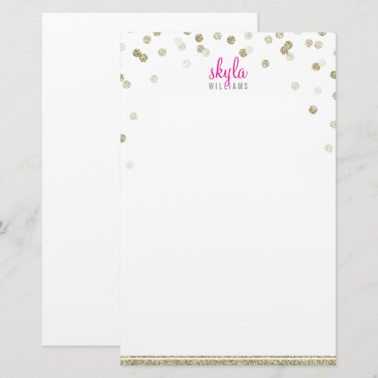 PERSOONLIJKE NOOT polka dot confetti oud goud glit Briefpapier (Voorkant / Achterkant)