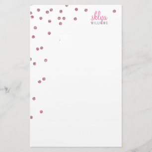 PERSOONLIJKE NOOT polka dot confetti roze glitter Briefpapier