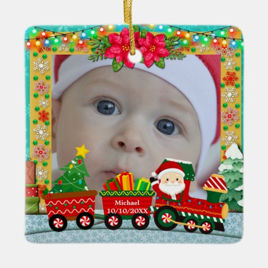 Persoonlijke North Pole Express Foto Kerstmis Keramisch Ornament (Voorkant)