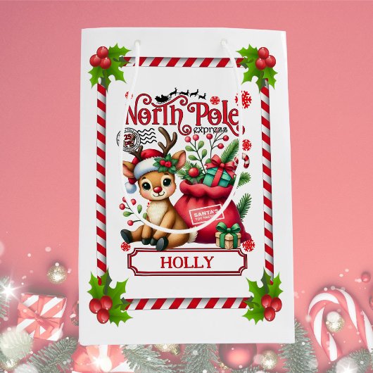 Persoonlijke North Pole Express Rendier Medium Cadeauzakje