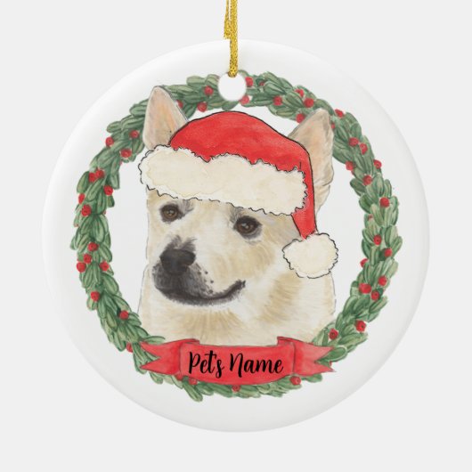 Persoonlijke Norwegian Buhund Hond Kerstmis Keramisch Ornament (Achterkant)